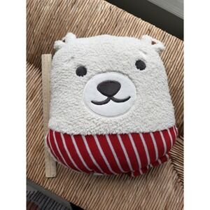 Bear  Plush Valentines Toss Pillow Red Striped Scarf Wondershop NWT